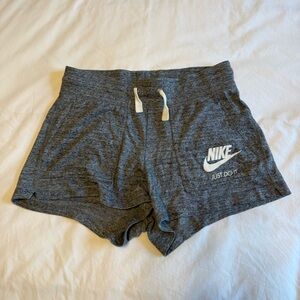 Nike Women's Dark Gray Knit Athletic Shorts with White Logo